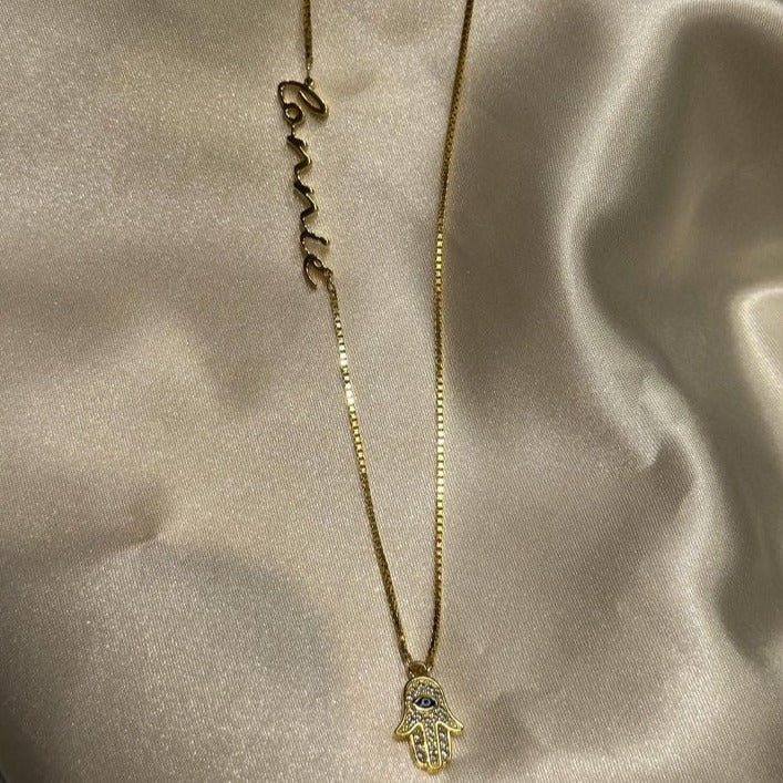 Custom Hamsa Nameplate Necklace